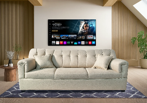 Jute 3 Seater Beige Sofa and Smart TV 40 Inch Combo